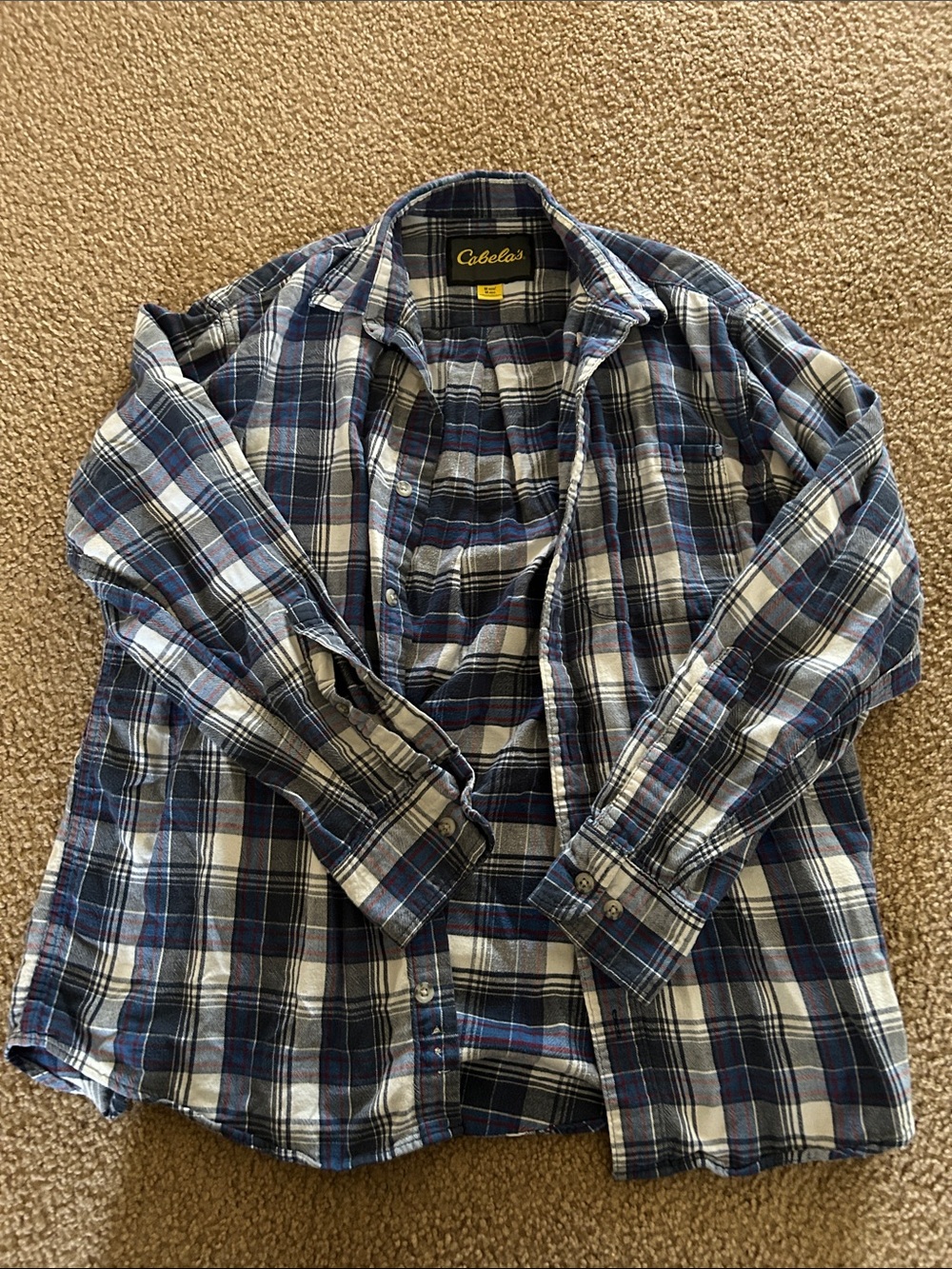 Cabela's Men's Navy and White Plaid Button-Down Shirt